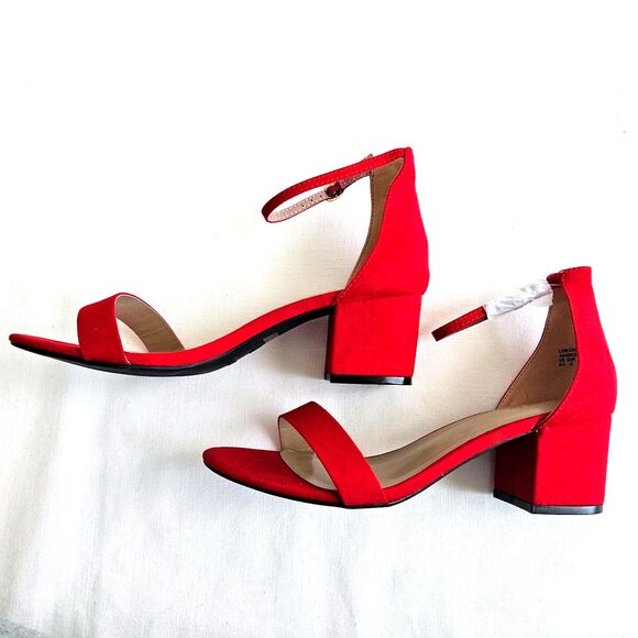 Dream Pairs Red Velvet Suede Strappy Low Chunk Heel Pump Sandal Womens 9.5 NEW - Picture 10 of 16